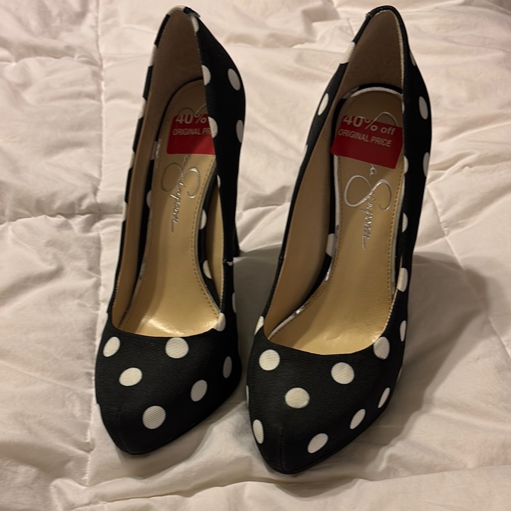 Jessica Simpson Black and White Polka Dot Women's Heels